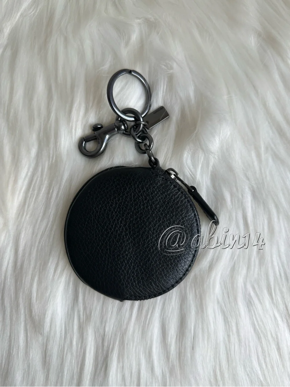 NWT Coach Black Leather Round Coin Case Bag Charm